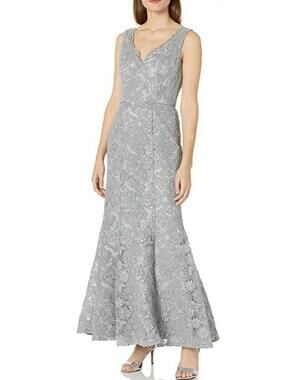 JS Collection Lace Gray Women's Size 8 Lace Mermaid Gown Maxi Dress #CB8